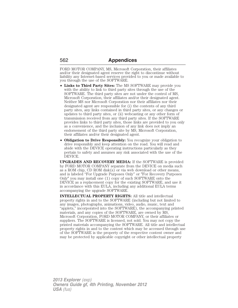 562 appendices | FORD 2013 Explorer v.4 User Manual | Page 563 / 586