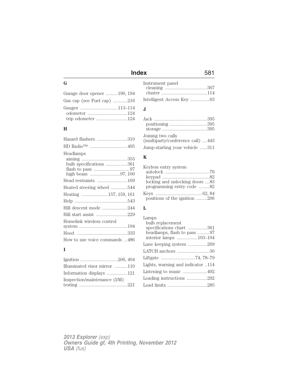 Index 581 | FORD 2013 Explorer v.4 User Manual | Page 582 / 586