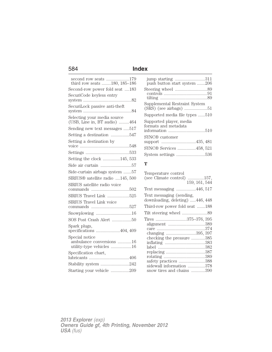 584 index | FORD 2013 Explorer v.4 User Manual | Page 585 / 586
