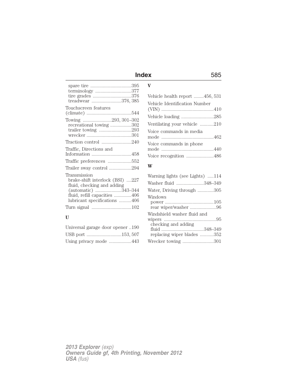 Index 585 | FORD 2013 Explorer v.4 User Manual | Page 586 / 586