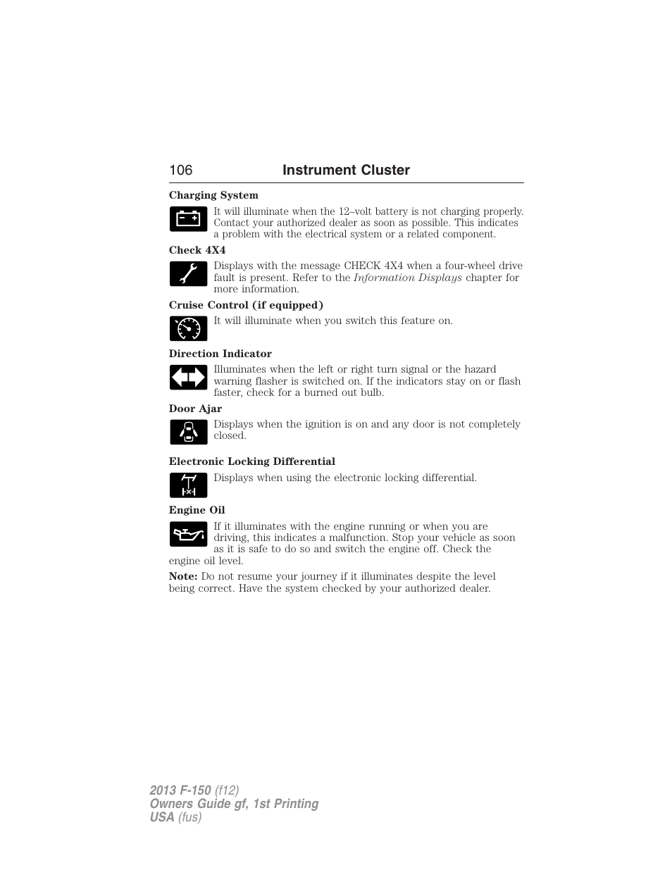 106 instrument cluster | FORD 2013 F-150 v.1 User Manual | Page 106 / 570
