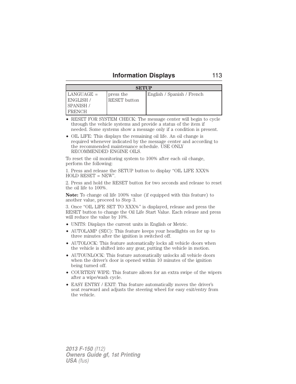 Information displays 113 | FORD 2013 F-150 v.1 User Manual | Page 113 / 570