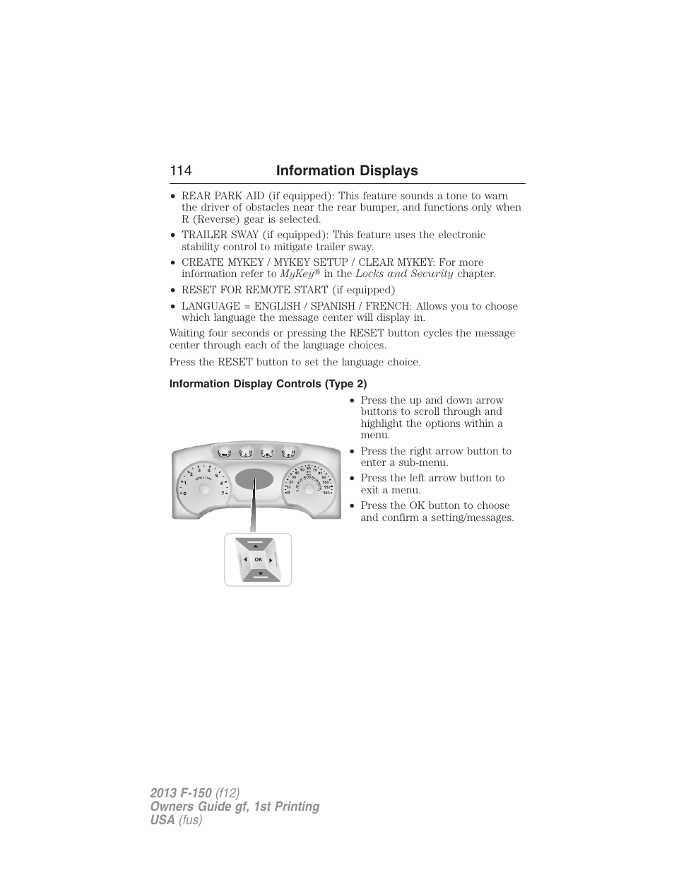 Information display controls (type 2), 114 information displays | FORD 2013 F-150 v.1 User Manual | Page 114 / 570