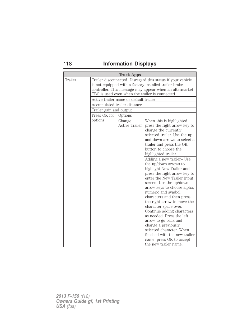 118 information displays | FORD 2013 F-150 v.1 User Manual | Page 118 / 570