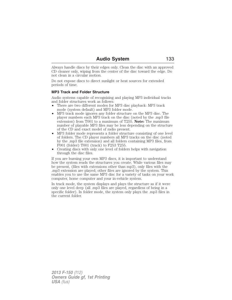 Mp3 track and folder structure, Audio system 133 | FORD 2013 F-150 v.1 User Manual | Page 133 / 570