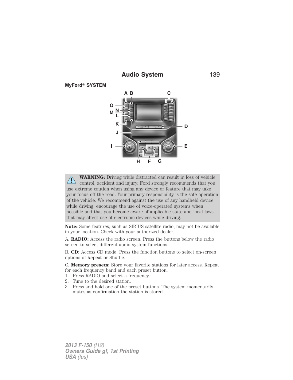 Myford? system, Myford™ system, Audio system 139 | FORD 2013 F-150 v.1 User Manual | Page 139 / 570