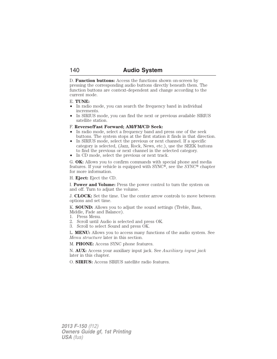 140 audio system | FORD 2013 F-150 v.1 User Manual | Page 140 / 570