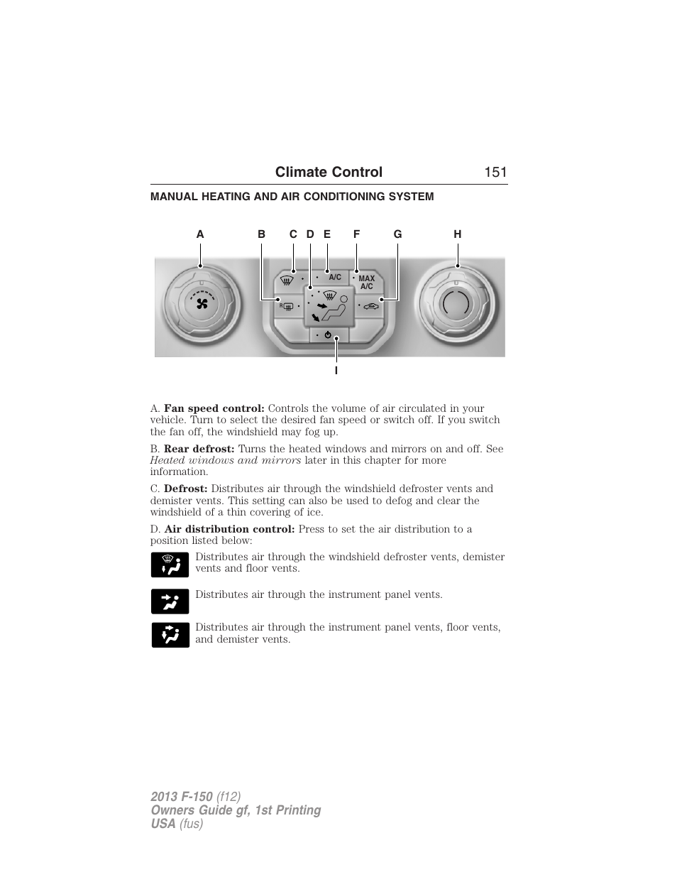 Manual heating and air conditioning system, Climate control 151 | FORD 2013 F-150 v.1 User Manual | Page 151 / 570