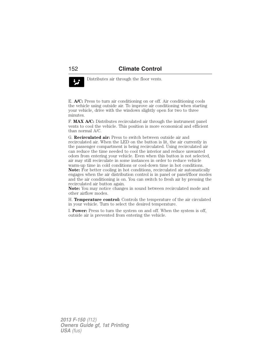 152 climate control | FORD 2013 F-150 v.1 User Manual | Page 152 / 570