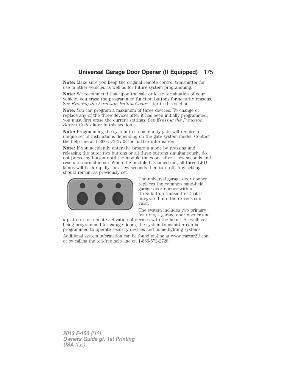 Universal garage door opener (if equipped) 175 | FORD 2013 F-150 v.1 User Manual | Page 175 / 570