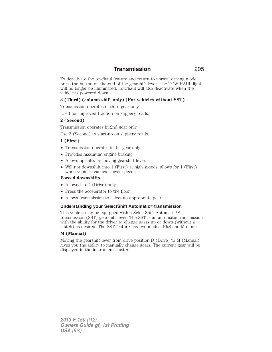 Transmission 205 | FORD 2013 F-150 v.1 User Manual | Page 205 / 570