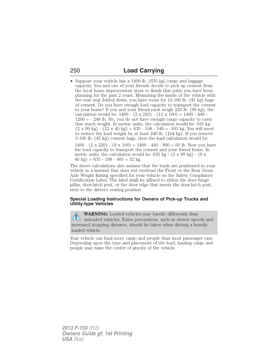 250 load carrying | FORD 2013 F-150 v.1 User Manual | Page 250 / 570