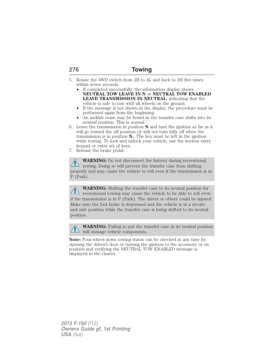 276 towing | FORD 2013 F-150 v.1 User Manual | Page 276 / 570