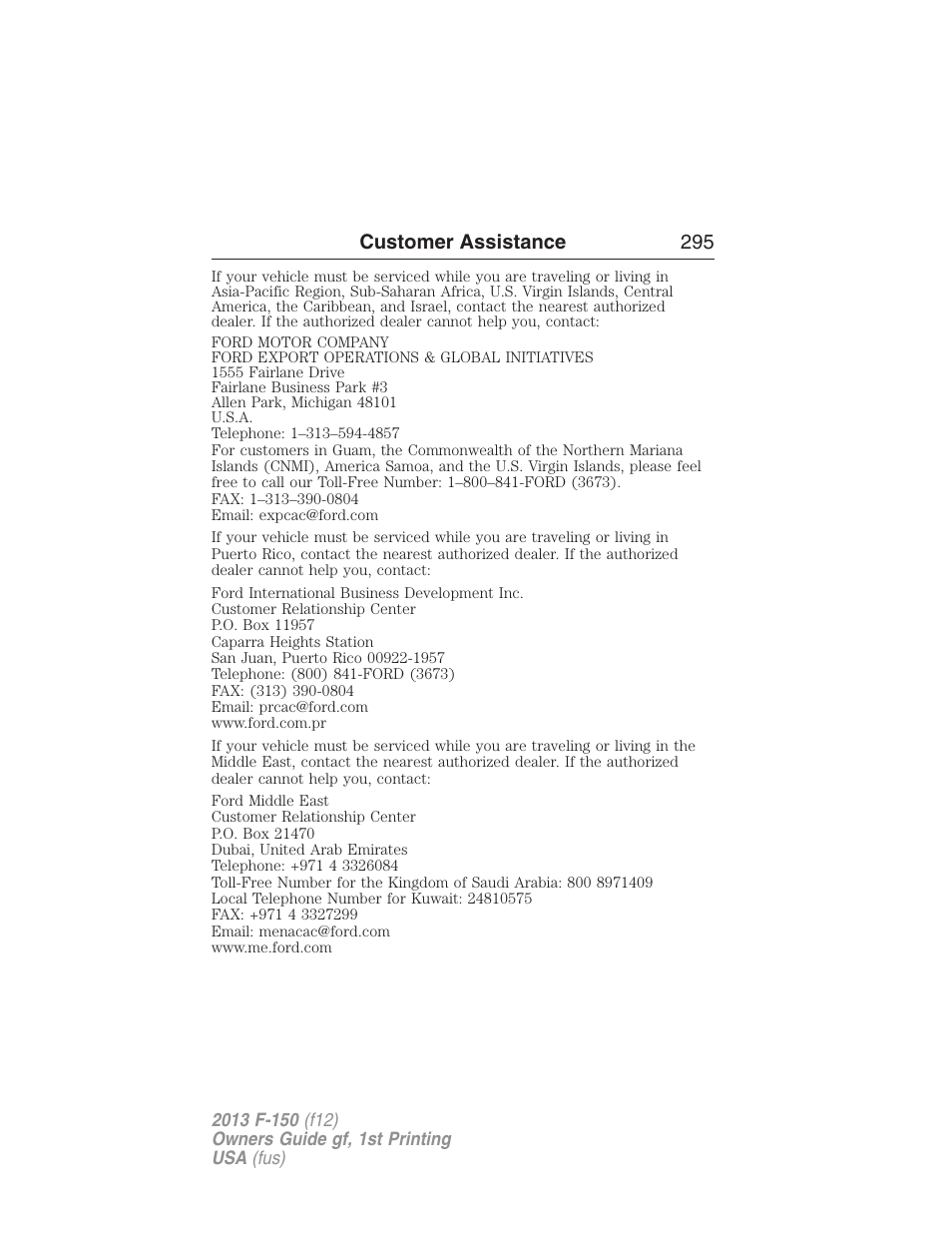 Customer assistance 295 | FORD 2013 F-150 v.1 User Manual | Page 295 / 570