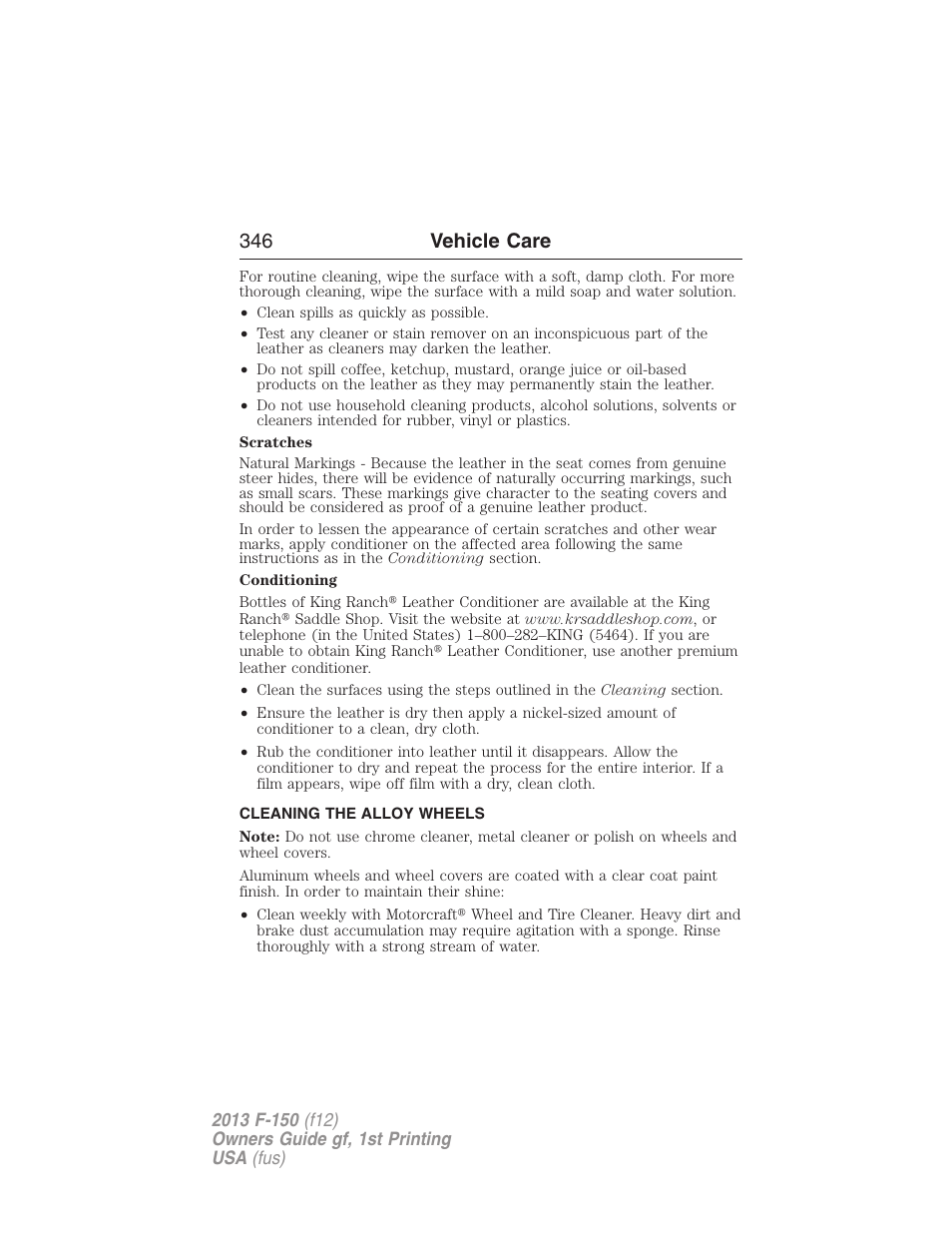 Cleaning the alloy wheels, 346 vehicle care | FORD 2013 F-150 v.1 User Manual | Page 346 / 570