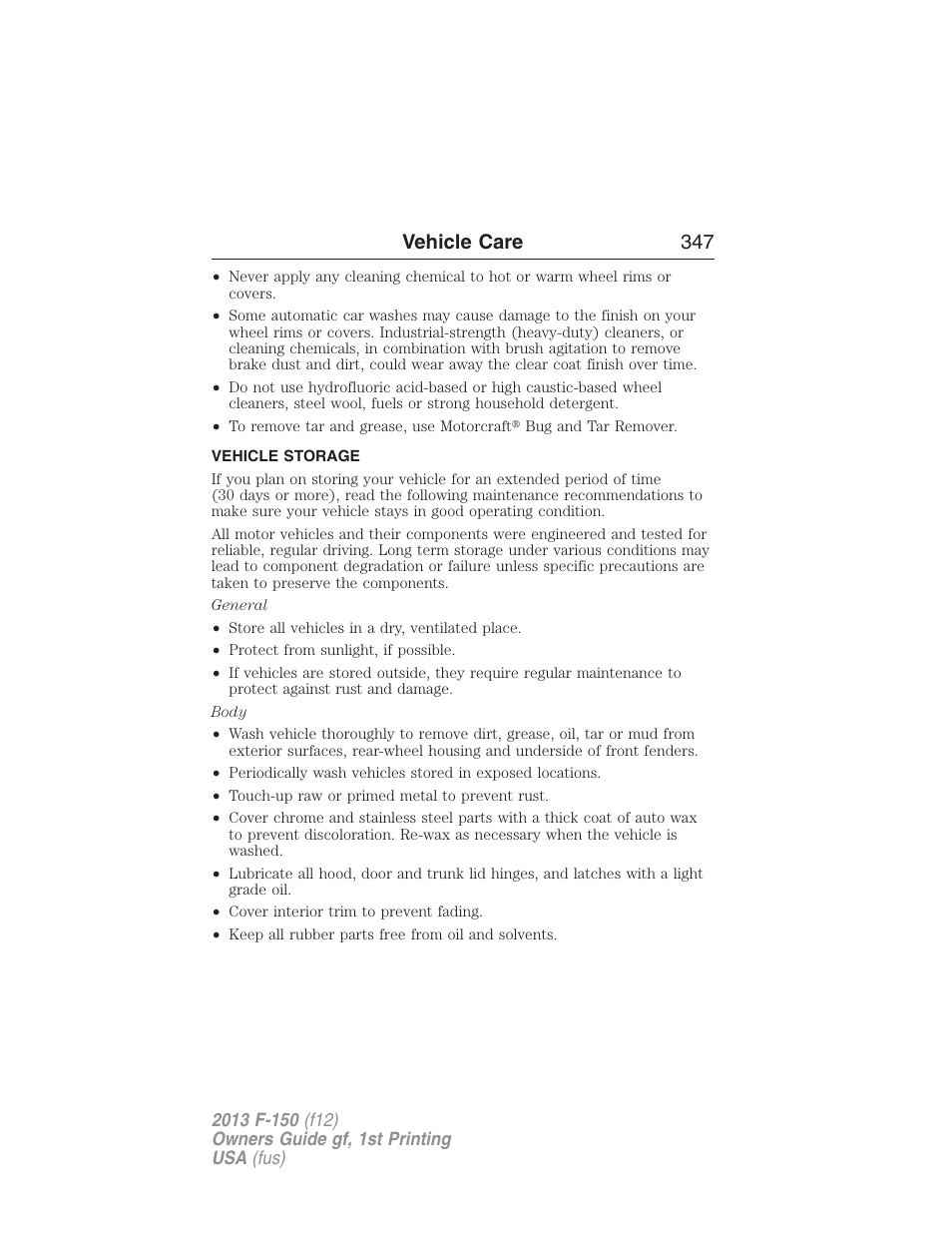 Vehicle storage, Vehicle care 347 | FORD 2013 F-150 v.1 User Manual | Page 347 / 570