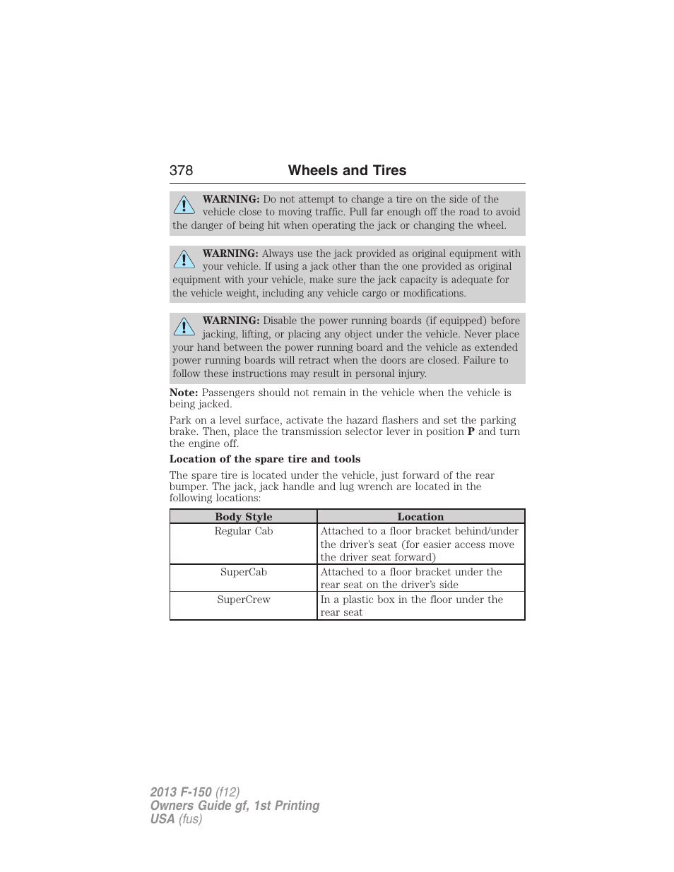 378 wheels and tires | FORD 2013 F-150 v.1 User Manual | Page 378 / 570