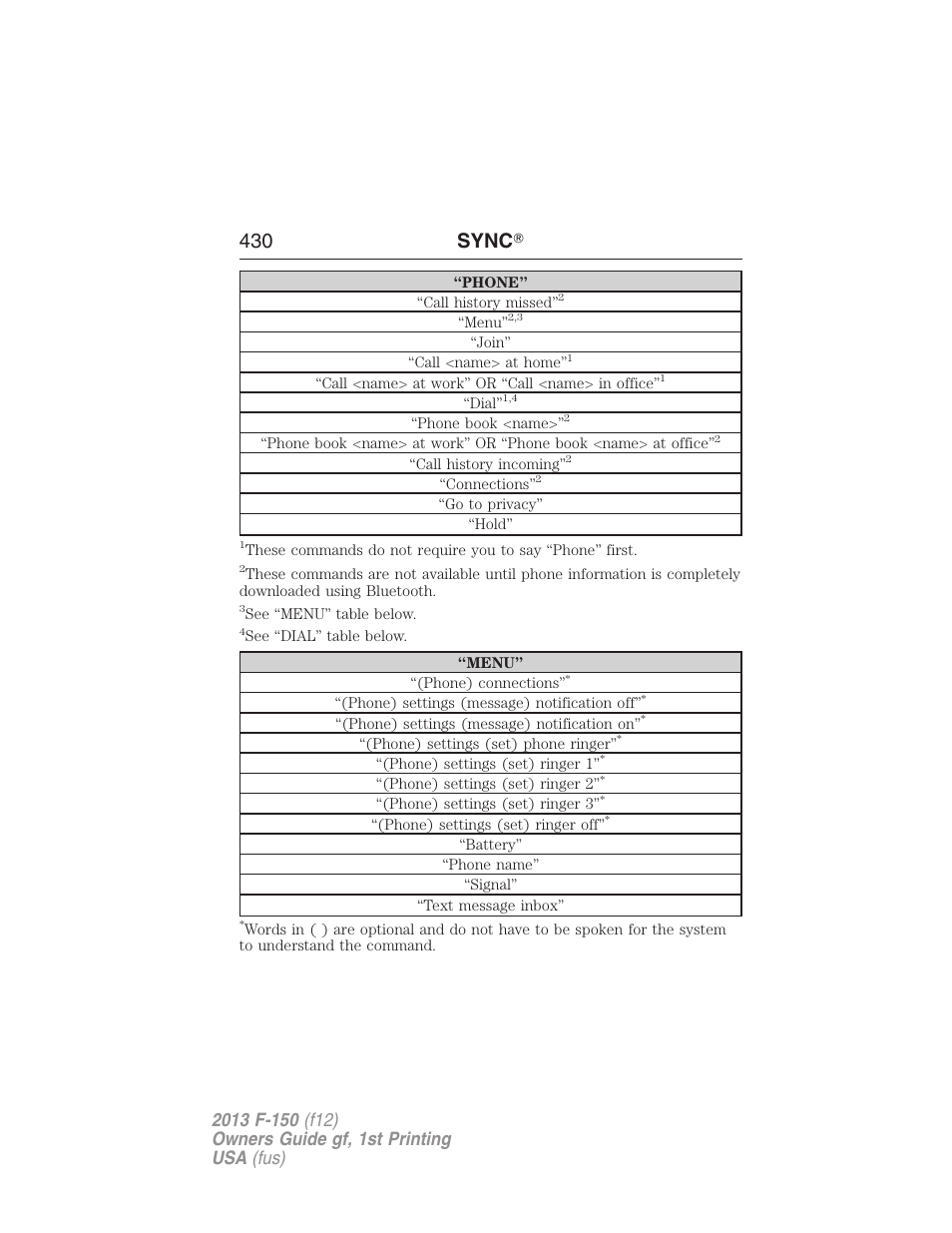 430 sync | FORD 2013 F-150 v.1 User Manual | Page 430 / 570