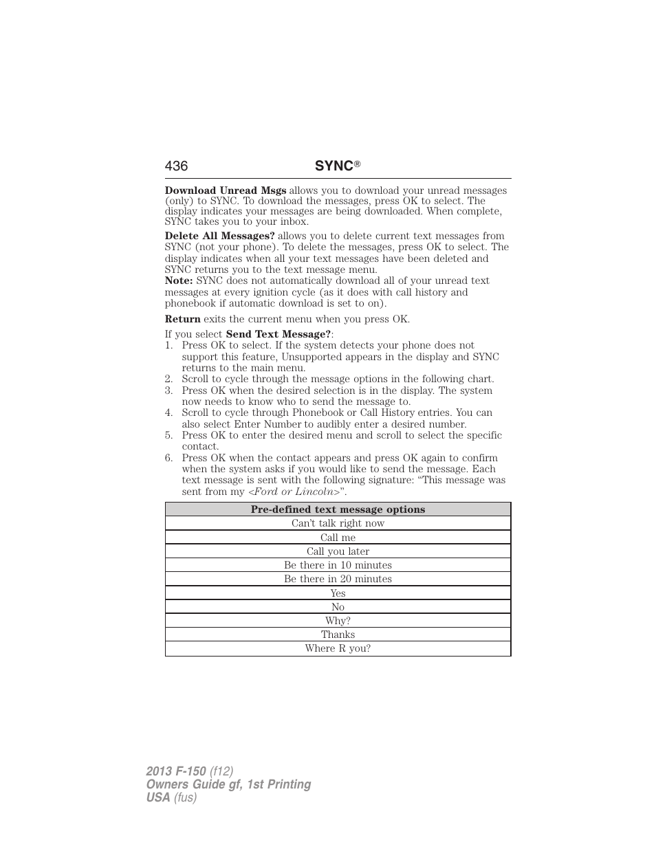 436 sync | FORD 2013 F-150 v.1 User Manual | Page 436 / 570