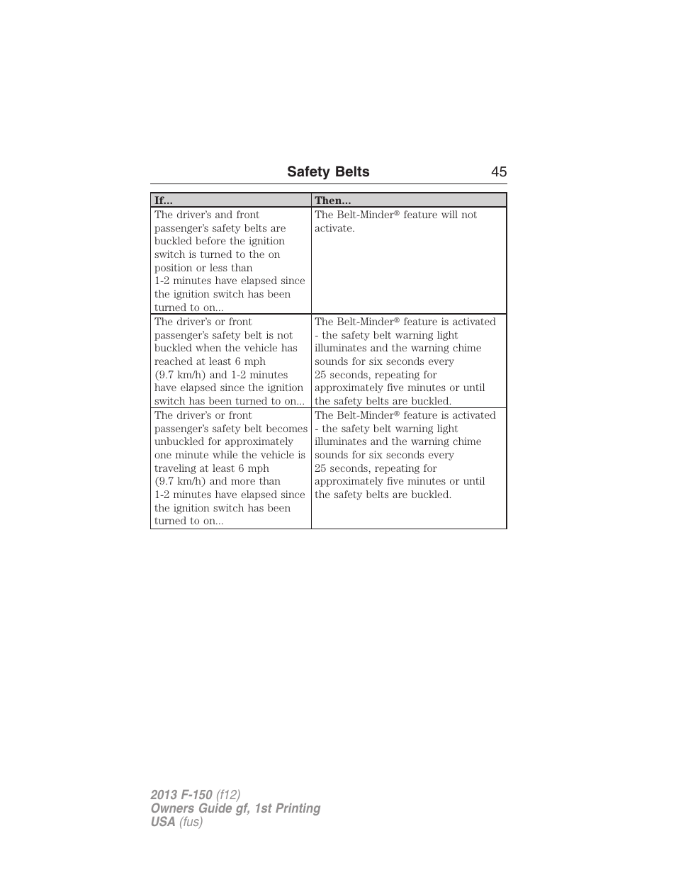 Safety belts 45 | FORD 2013 F-150 v.1 User Manual | Page 45 / 570