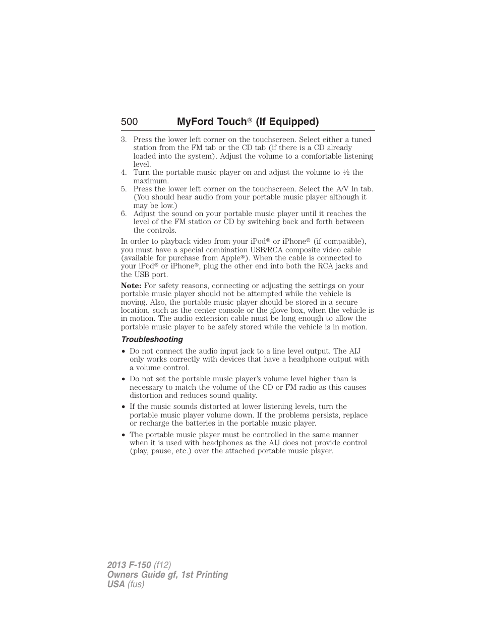 Troubleshooting, 500 myford touch ா (if equipped) | FORD 2013 F-150 v.1 User Manual | Page 500 / 570