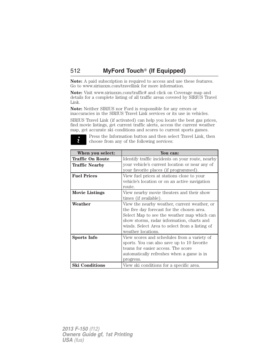 512 myford touch ா (if equipped) | FORD 2013 F-150 v.1 User Manual | Page 512 / 570