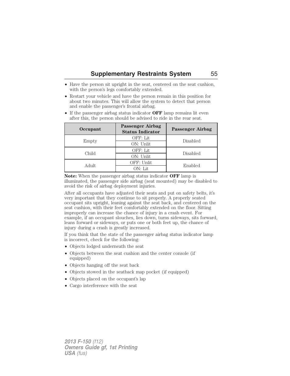 Supplementary restraints system 55 | FORD 2013 F-150 v.1 User Manual | Page 55 / 570