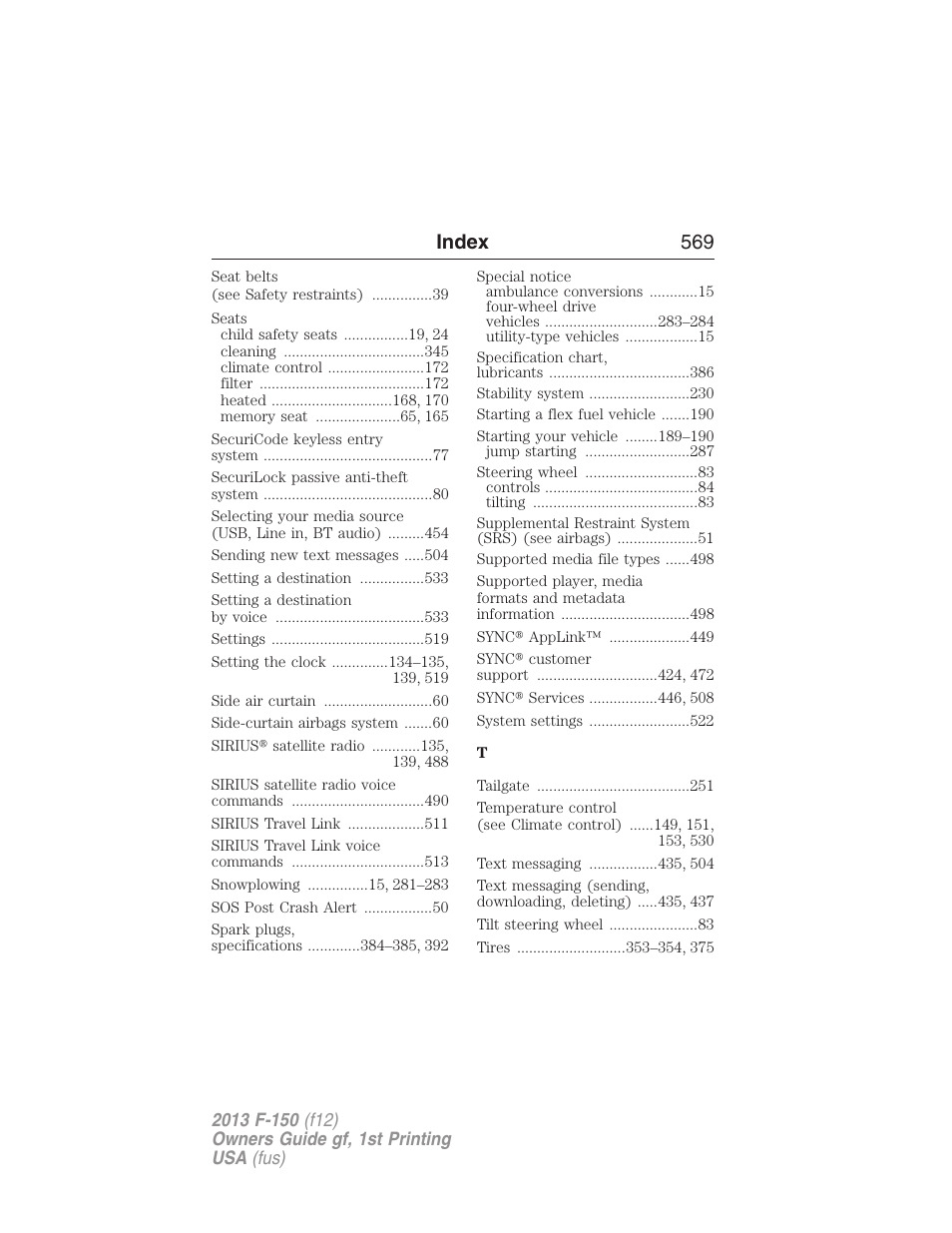 Index 569 | FORD 2013 F-150 v.1 User Manual | Page 569 / 570