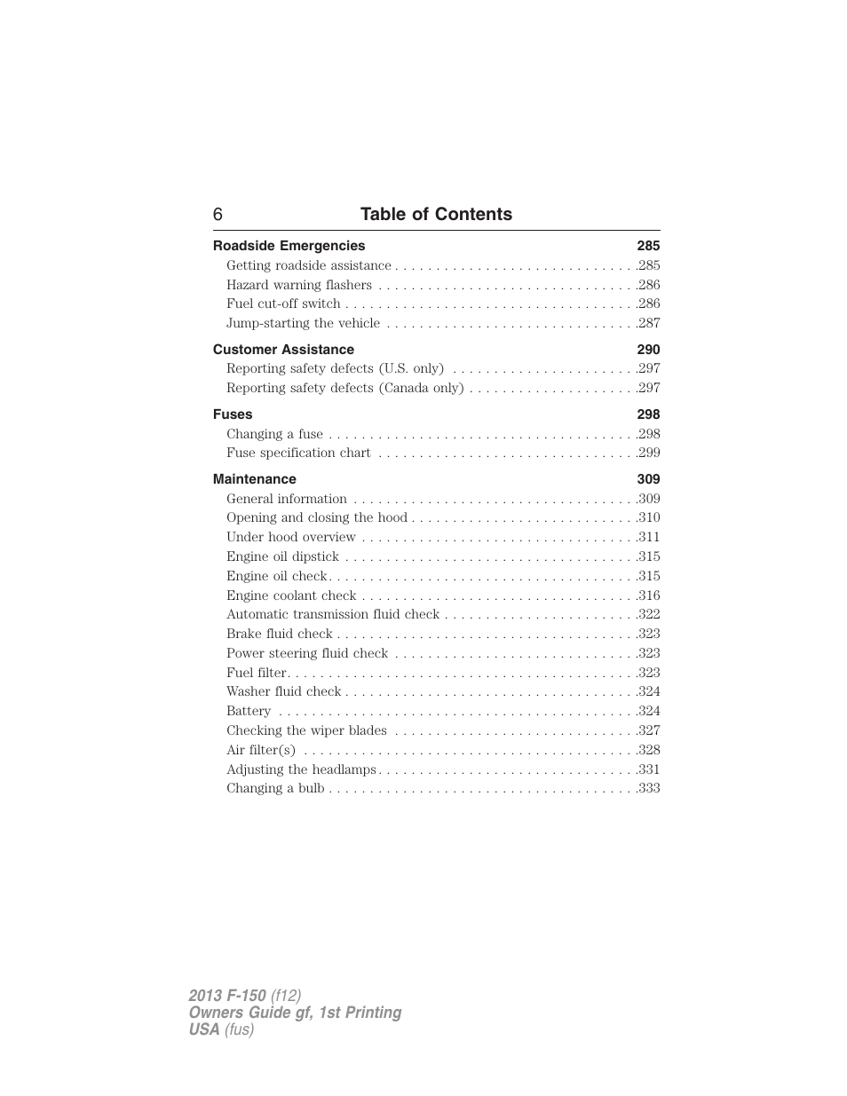 6table of contents | FORD 2013 F-150 v.1 User Manual | Page 6 / 570