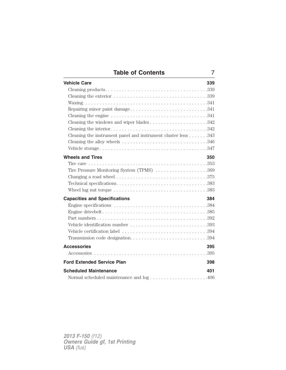 Table of contents 7 | FORD 2013 F-150 v.1 User Manual | Page 7 / 570