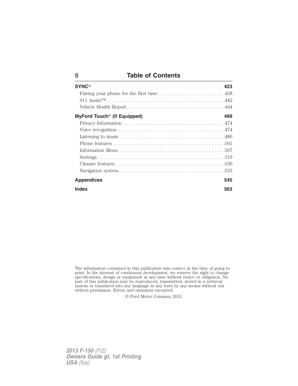 8table of contents | FORD 2013 F-150 v.1 User Manual | Page 8 / 570