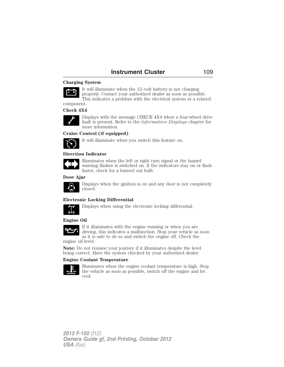 Instrument cluster 109 | FORD 2013 F-150 v.2 User Manual | Page 110 / 577