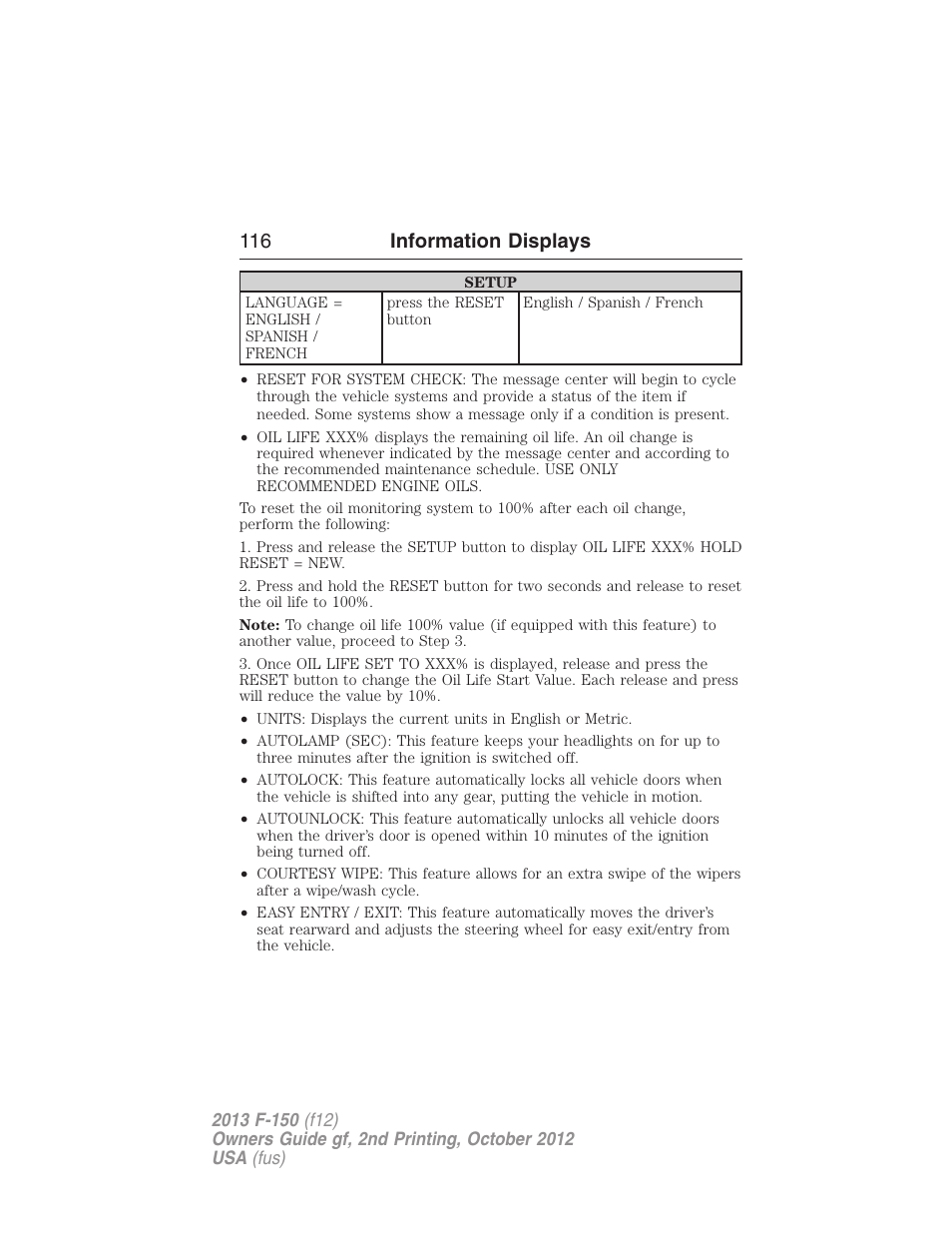 116 information displays | FORD 2013 F-150 v.2 User Manual | Page 117 / 577