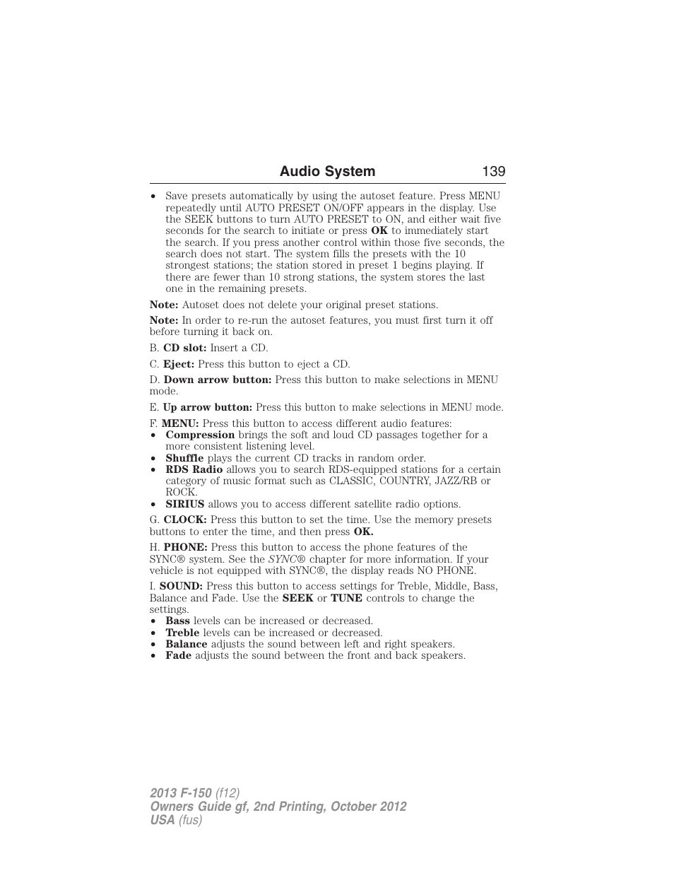 Audio system 139 | FORD 2013 F-150 v.2 User Manual | Page 140 / 577