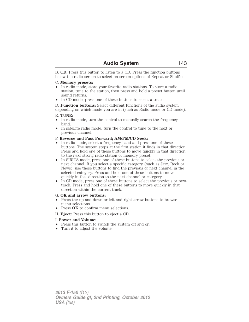 Audio system 143 | FORD 2013 F-150 v.2 User Manual | Page 144 / 577