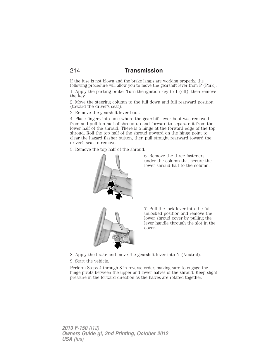214 transmission | FORD 2013 F-150 v.2 User Manual | Page 215 / 577