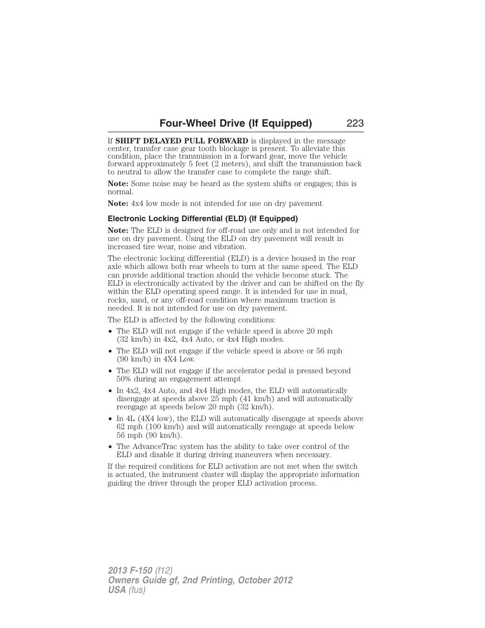 Four-wheel drive (if equipped) 223 | FORD 2013 F-150 v.2 User Manual | Page 224 / 577