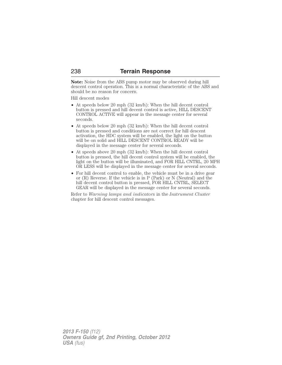 238 terrain response | FORD 2013 F-150 v.2 User Manual | Page 239 / 577