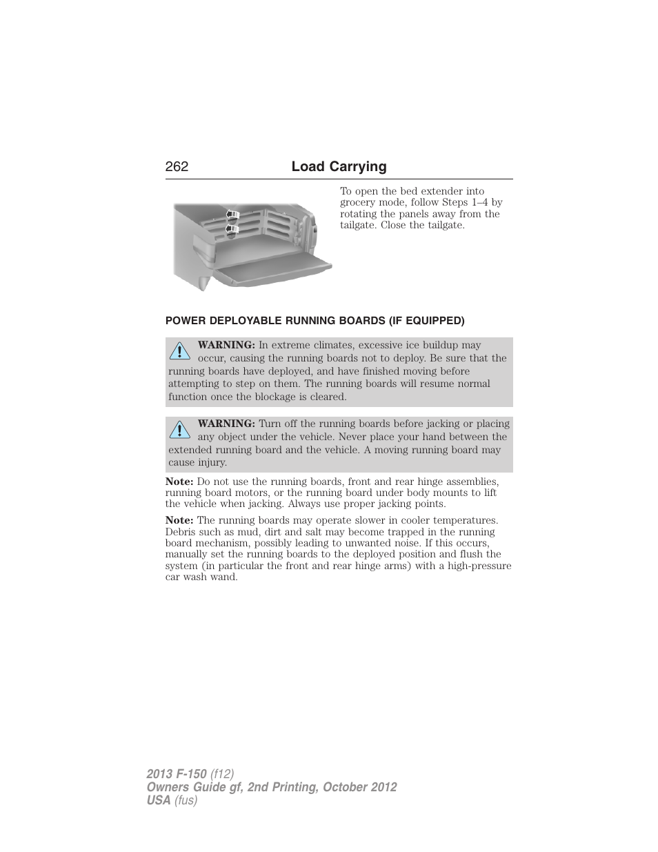 Power deployable running boards (if equipped), 262 load carrying | FORD 2013 F-150 v.2 User Manual | Page 263 / 577