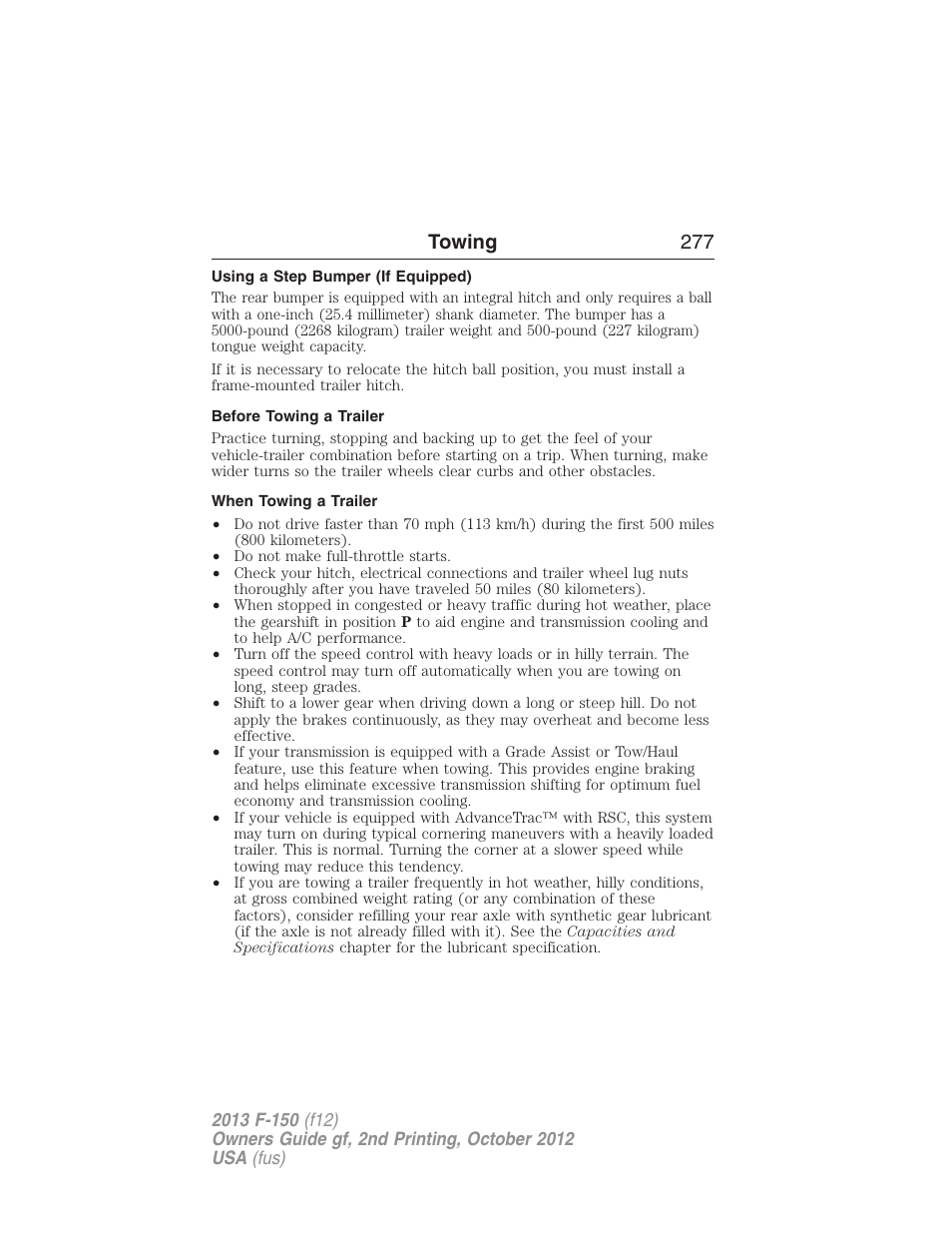 Using a step bumper (if equipped), Before towing a trailer, When towing a trailer | Towing 277 | FORD 2013 F-150 v.2 User Manual | Page 278 / 577