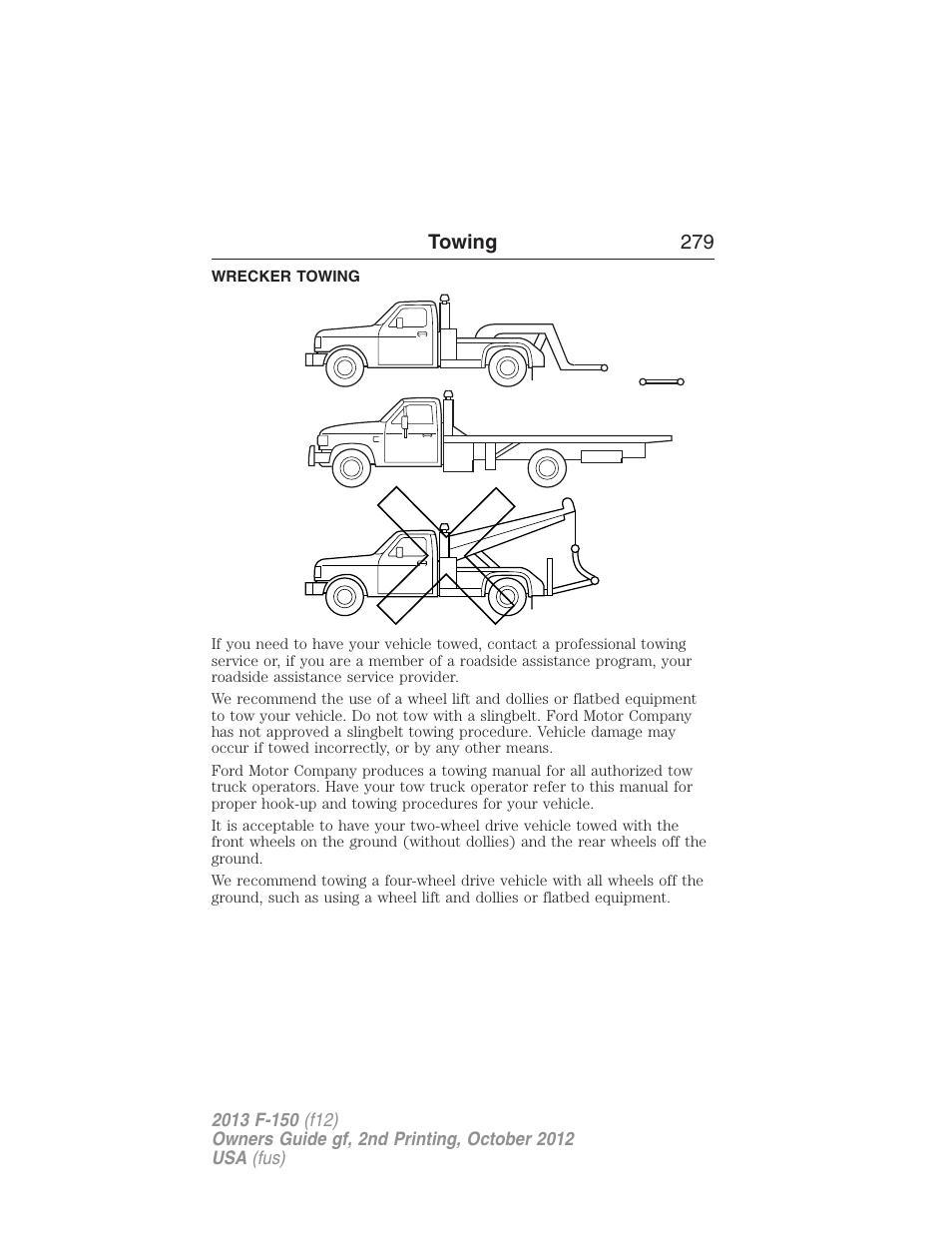 Wrecker towing, Towing 279 | FORD 2013 F-150 v.2 User Manual | Page 280 / 577