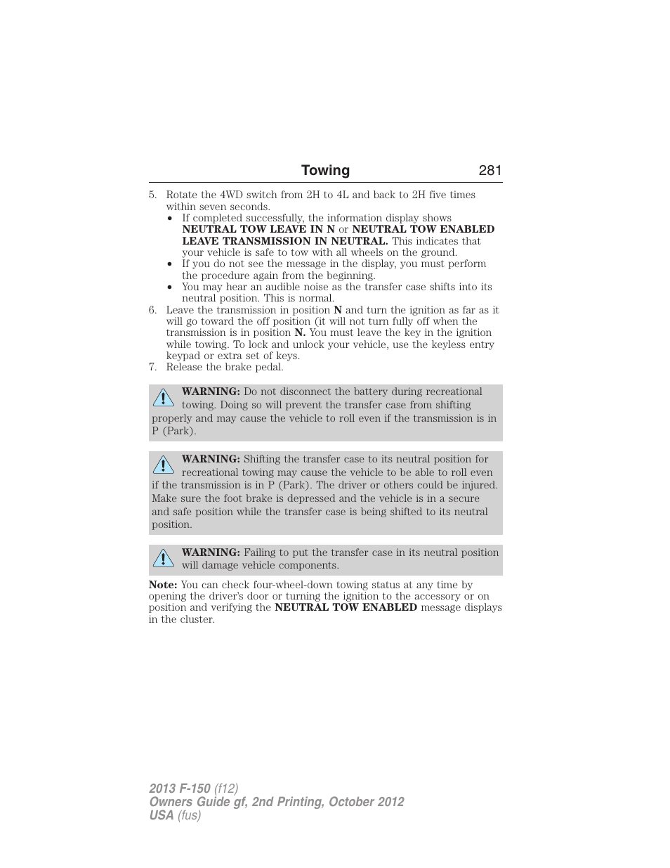 Towing 281 | FORD 2013 F-150 v.2 User Manual | Page 282 / 577