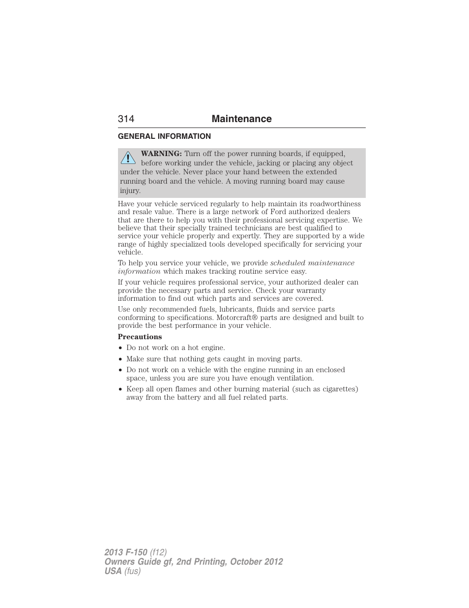 Maintenance, General information, 314 maintenance | FORD 2013 F-150 v.2 User Manual | Page 315 / 577