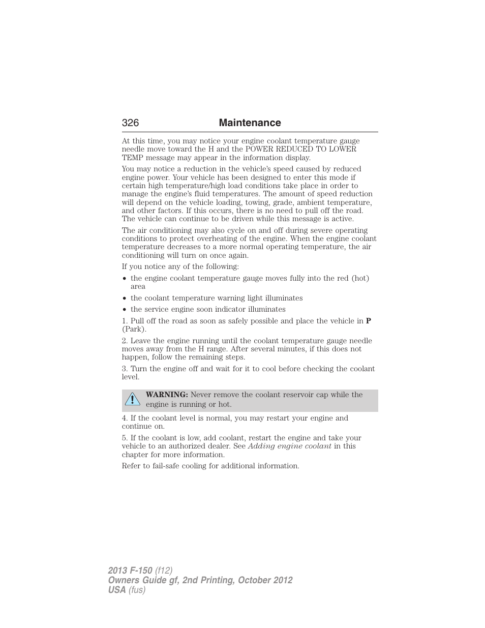 326 maintenance | FORD 2013 F-150 v.2 User Manual | Page 327 / 577