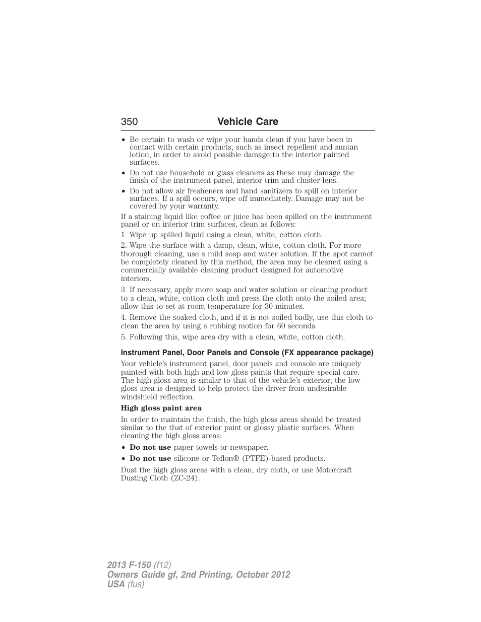 350 vehicle care | FORD 2013 F-150 v.2 User Manual | Page 351 / 577
