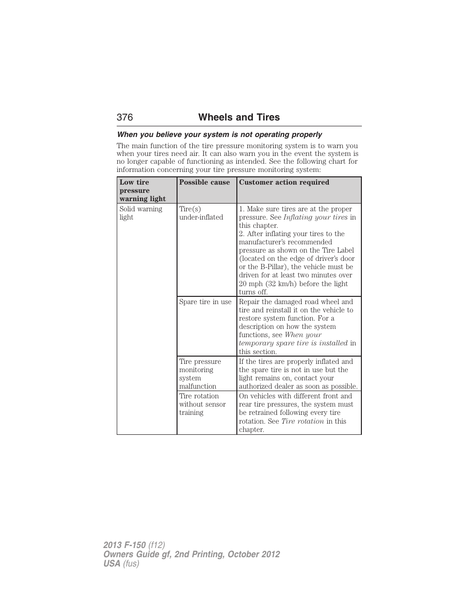 376 wheels and tires | FORD 2013 F-150 v.2 User Manual | Page 377 / 577