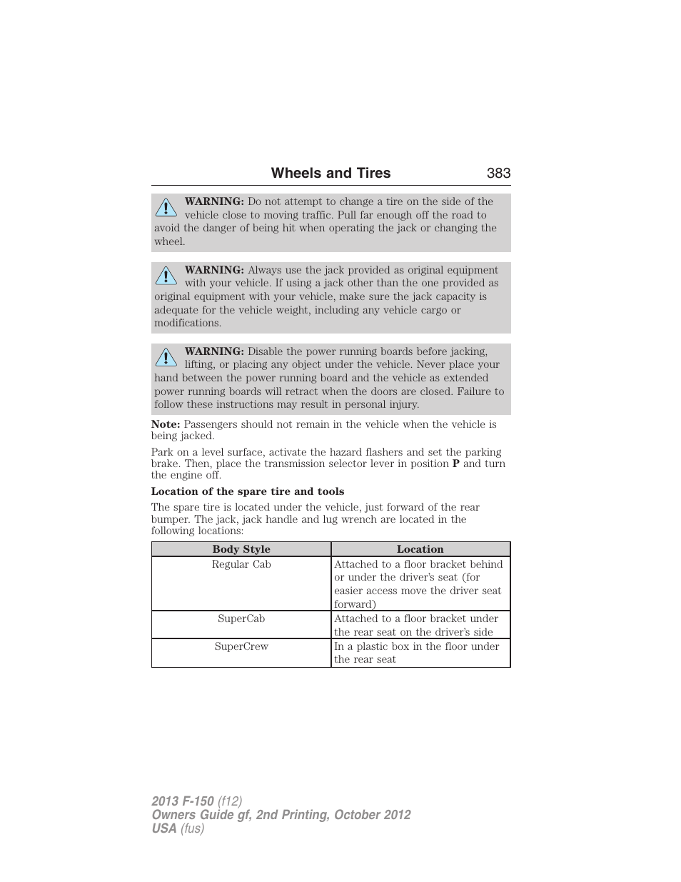 Wheels and tires 383 | FORD 2013 F-150 v.2 User Manual | Page 384 / 577