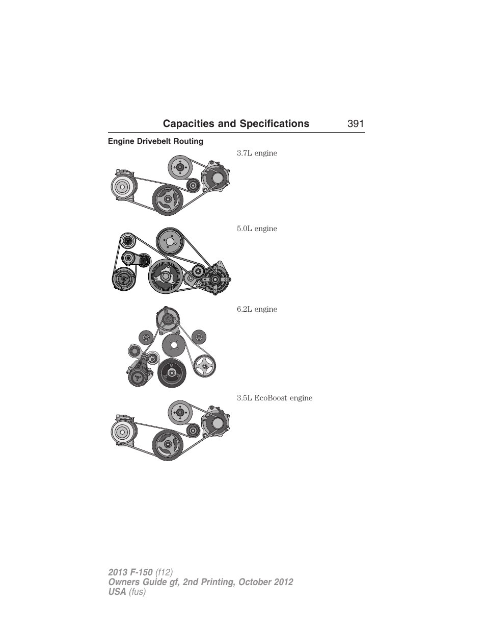 Engine drivebelt routing, Engine drivebelt | FORD 2013 F-150 v.2 User Manual | Page 392 / 577
