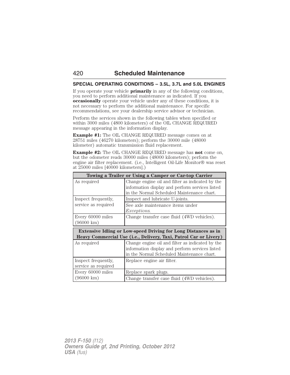 420 scheduled maintenance | FORD 2013 F-150 v.2 User Manual | Page 421 / 577