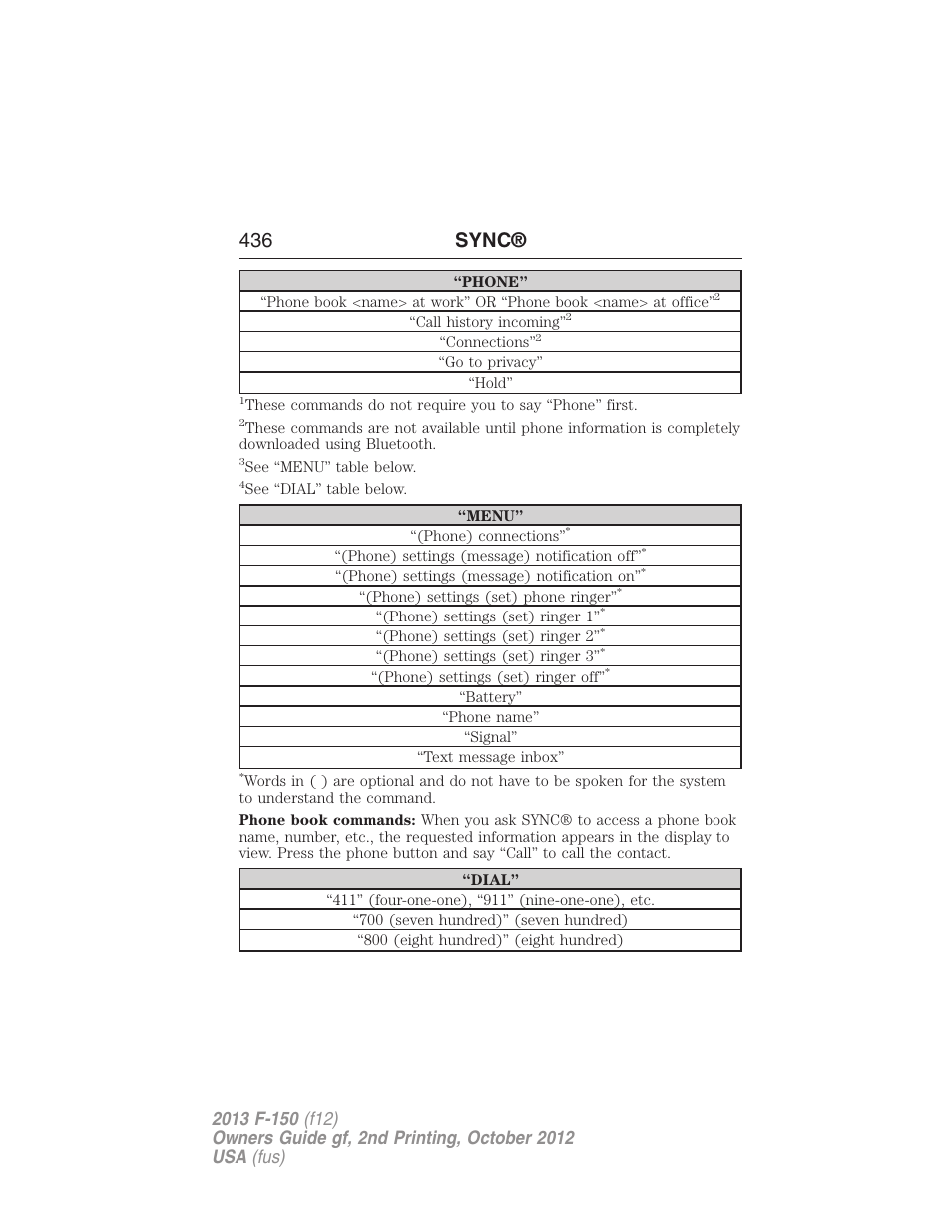 436 sync | FORD 2013 F-150 v.2 User Manual | Page 437 / 577